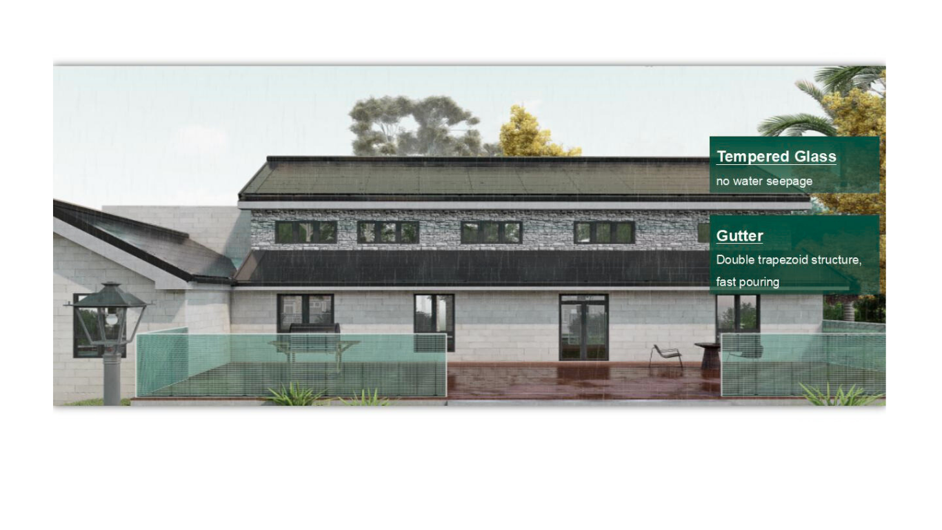 Tempered glass and gutter detail